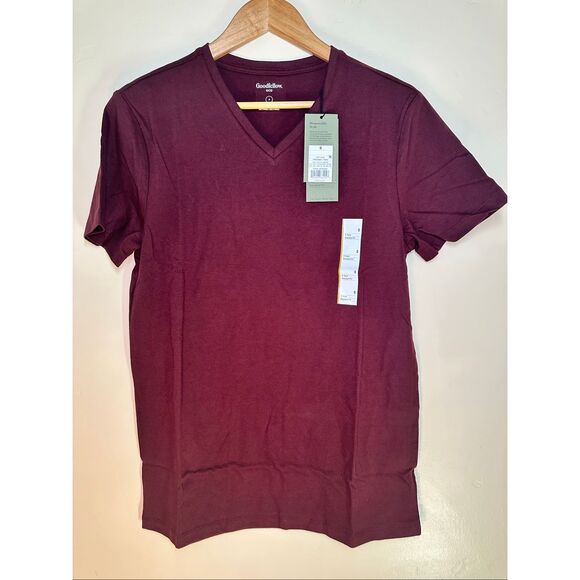 Mens Goodfellow Maroon V-Neck Classic T-shirt Size Small New - Picture 2 of 5
